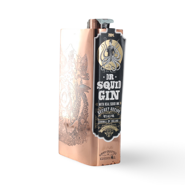 Gin Dr. Squid 70 cl - Nero di Seppia, Fiaschetta di Rame Decorata