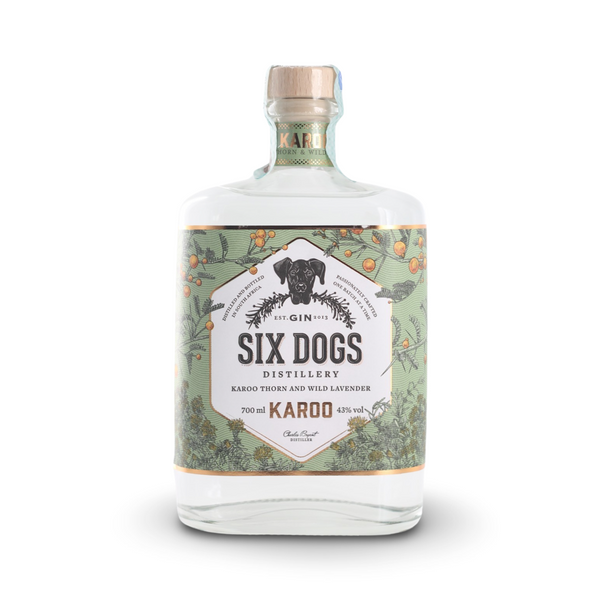 Gin Sudafricano SIX DOGS KAROO 70cl con 12 Botaniche Uniche